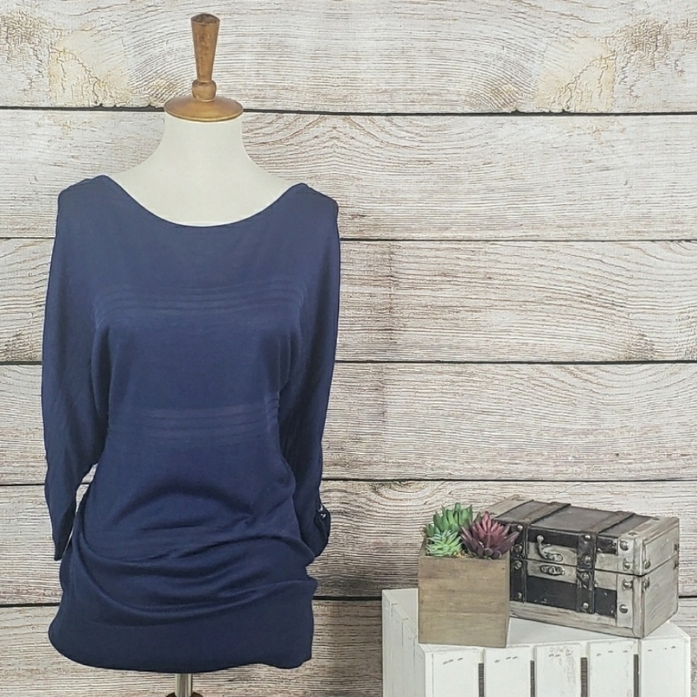 Navy Dolman Sleeve Striped Sweater